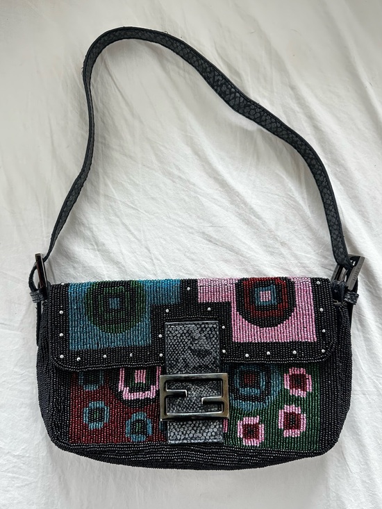 Fendi Handbags - SOLD ❤️ Fendi Zucca FF Lizard-Trim Beaded Baguette